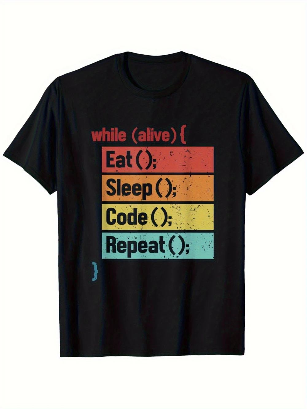 Eating, sleeping, repetitive coding, full-stack programmers software developers T-shirt unisex cotton casual short-sleeved shirt