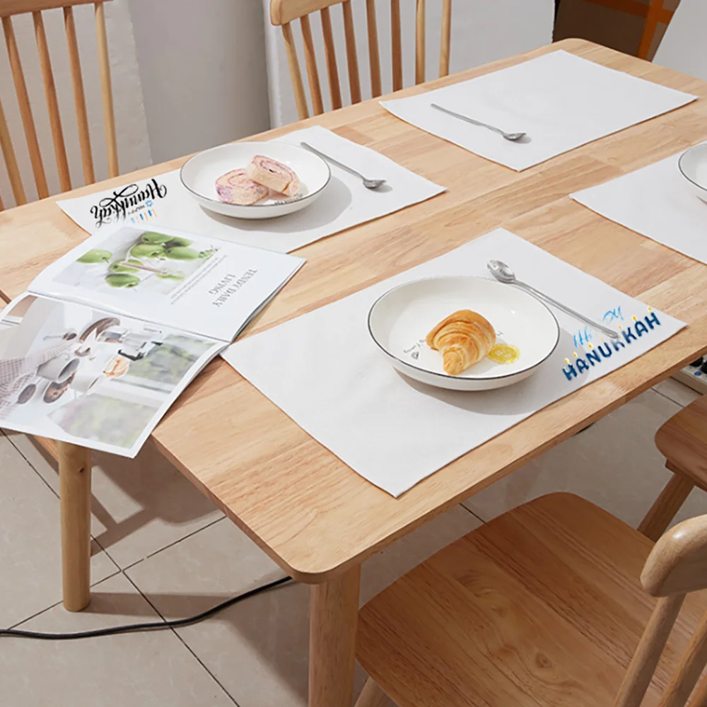 هانوكا المفارش البيضاء اليهودية عطلة الجدول الديكور الشمعدان مكان الحصير تمر شبت السنة الجديدة هووسورمينغ مضيفة هدية #5