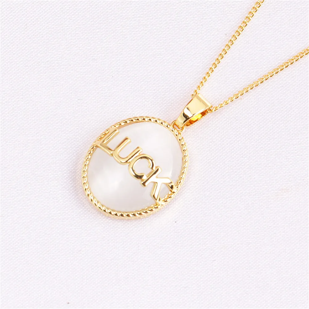 Domestic 14k Gold Coated Electroplating Color Preservation LUCK Alphabet Opal Necklace Pendant DIY Accessories Simple Women