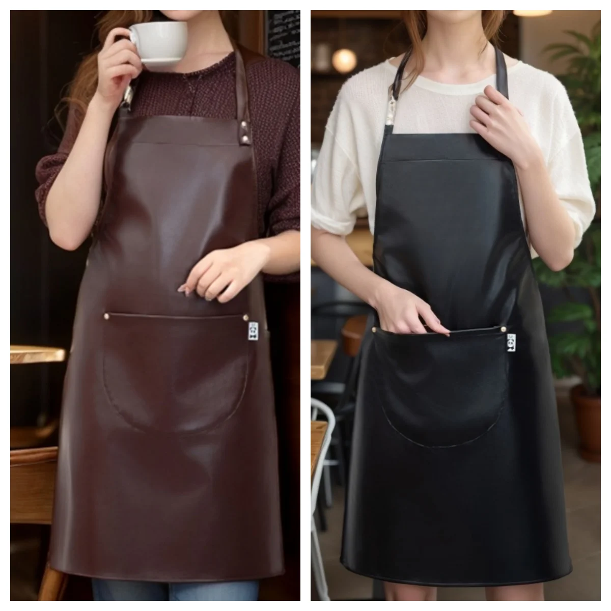 1 Piece Artificial Leather Kitchen Cooking Apron, Easy to Clean and Maintain, Restaurant Coffee Shop Waiter Work Apron for Men