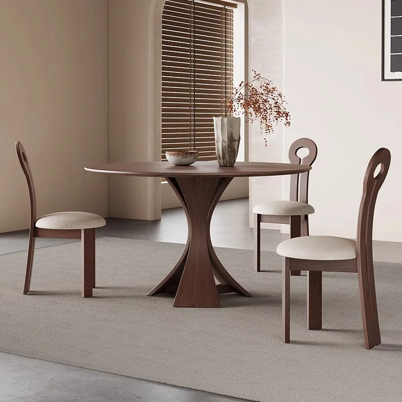 #Nordic Round Wood Grain Table With Lazy Susan Solid Wood Base for Small Apartment Dining Room Wood Dinning Table