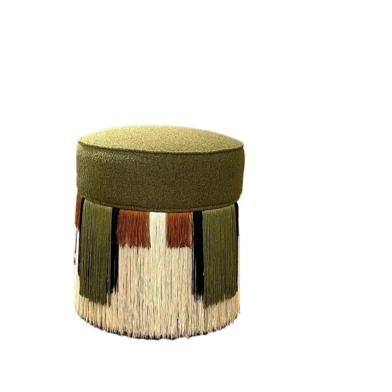 

Shoe changing stool, retro dressing stool, light luxury high-end sofa round stool, medieval fringed art makeup