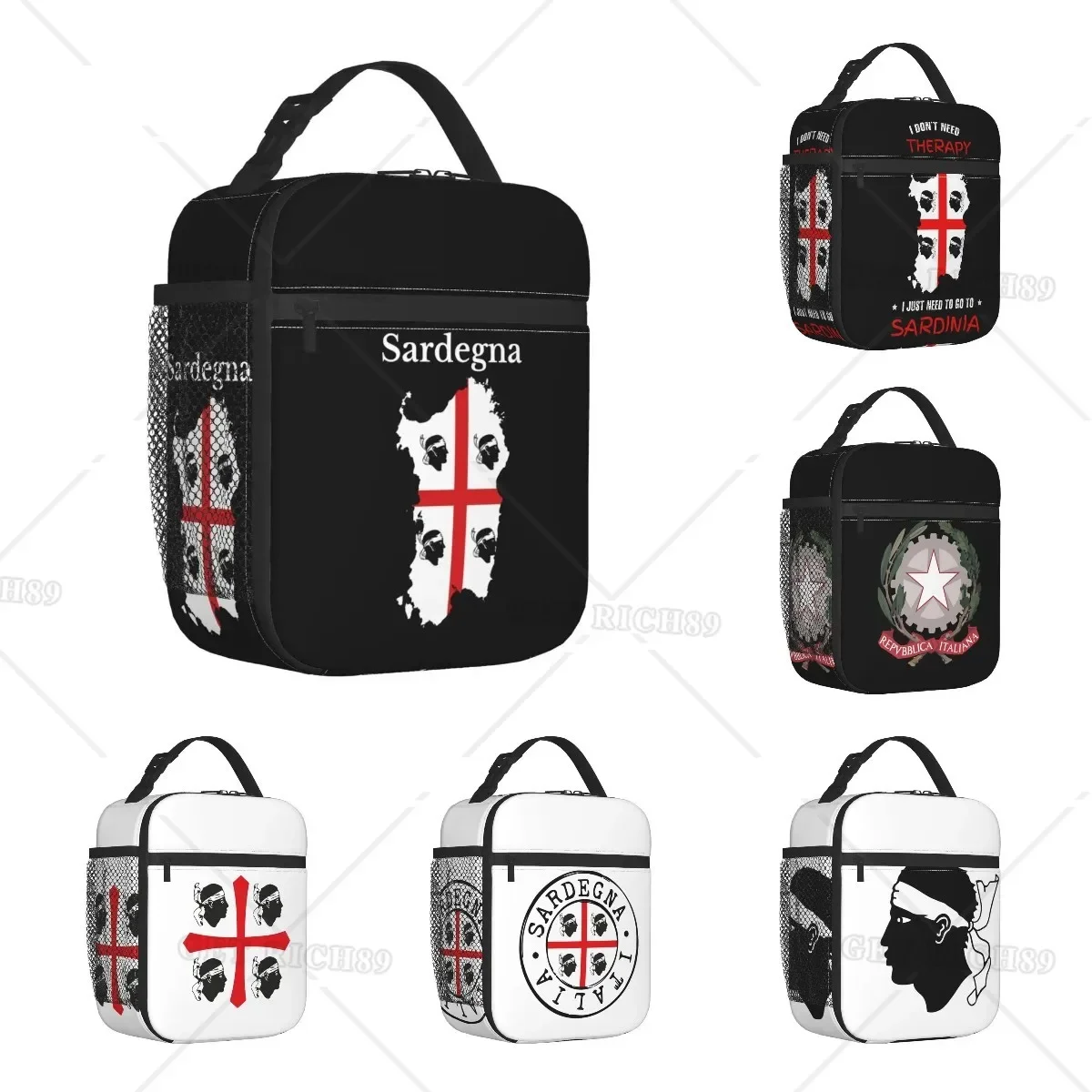 Sardinia Flag Map Thermal Insulated Lunch Bag Women Italy Italia Flag Resuable Lunch Tote for Kids School Storage Food Box