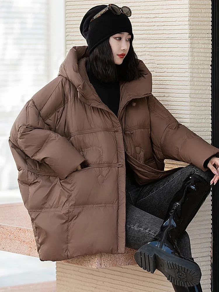 

New 90% White Duck Down Jacket Women Hooded Autumn Winter Warm Plus Size Puffer Coat Oversize Casual Loose Female Parkas