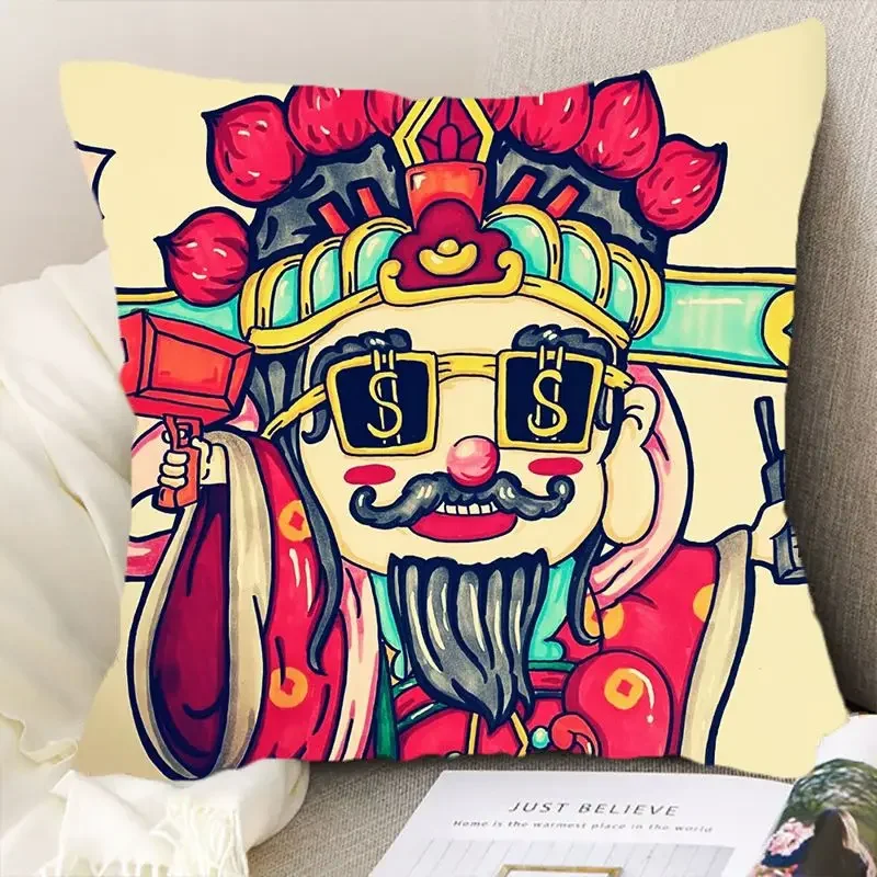 God of Wealth Pillowcase Funny God Pillows Case for Bedroom Bed Sofa Pillow Cover Home Decor Bedroom Room Aesthetics