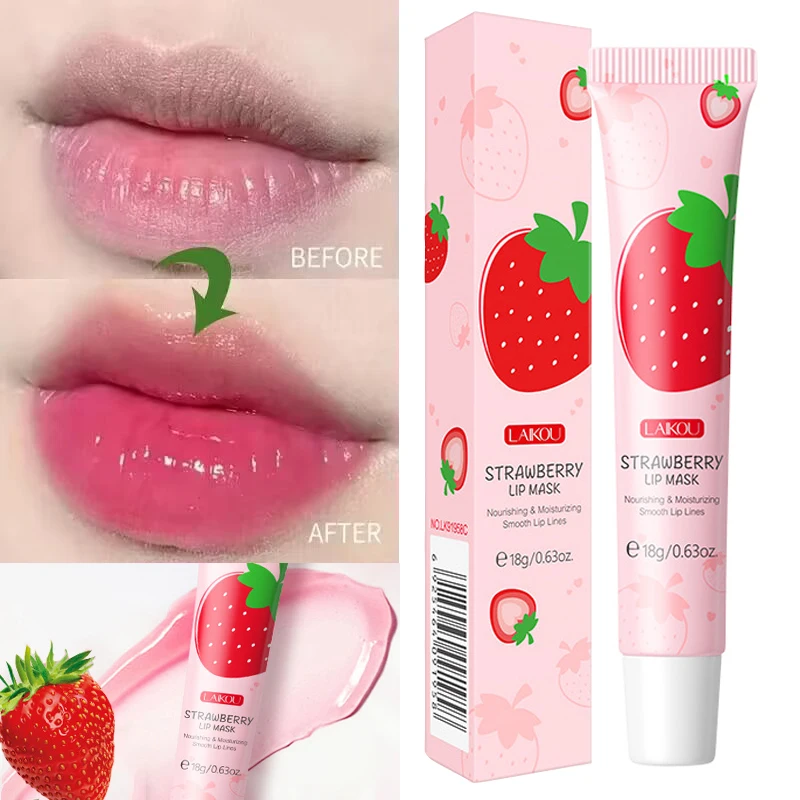 Mascarilla de labios de fresa que elimina el humo oscuro, bálsamo labial, aclara la melanina, suero blanqueador, hidratante, Cosméticos Coreanos