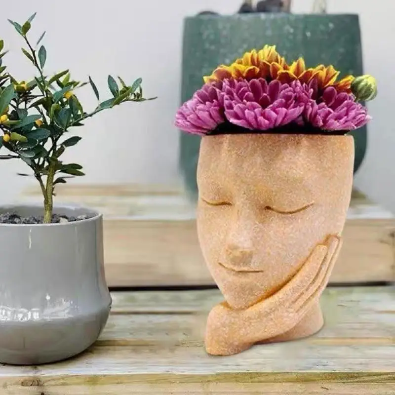 Face Holding Girl Pot Mold Flower Pot Resin Mold Home Desktop Decoration DIY Pen Holder Epoxy Mold Decors