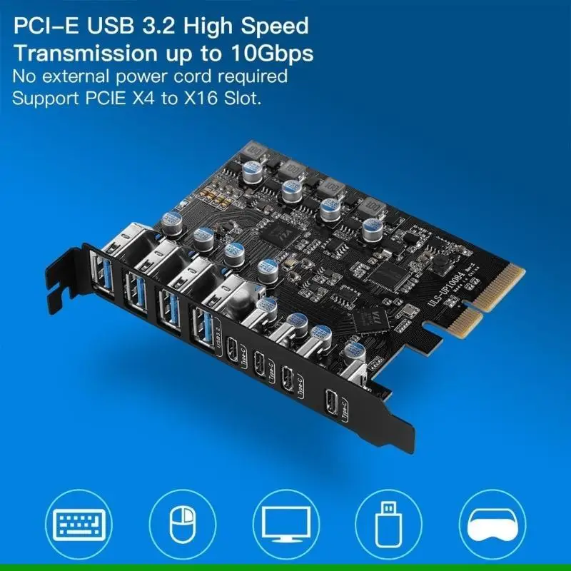 U55C PCI-E إلى USB Typec Adapter USB3.1 Type-C X 4 & USB3.1 Typea لجهاز كمبيوتر سطح المكتب #5