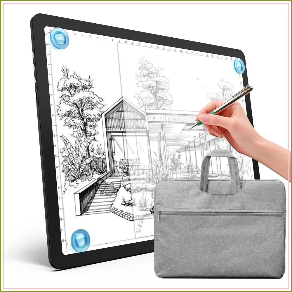 

A4 Tracing Light Box with Bag, Super Bright Magnetic Light Pad, Side Buttons, Adjustable 2200-11000 Lux Corded Light Table for Tattoo, Drawing, Diamond Painting