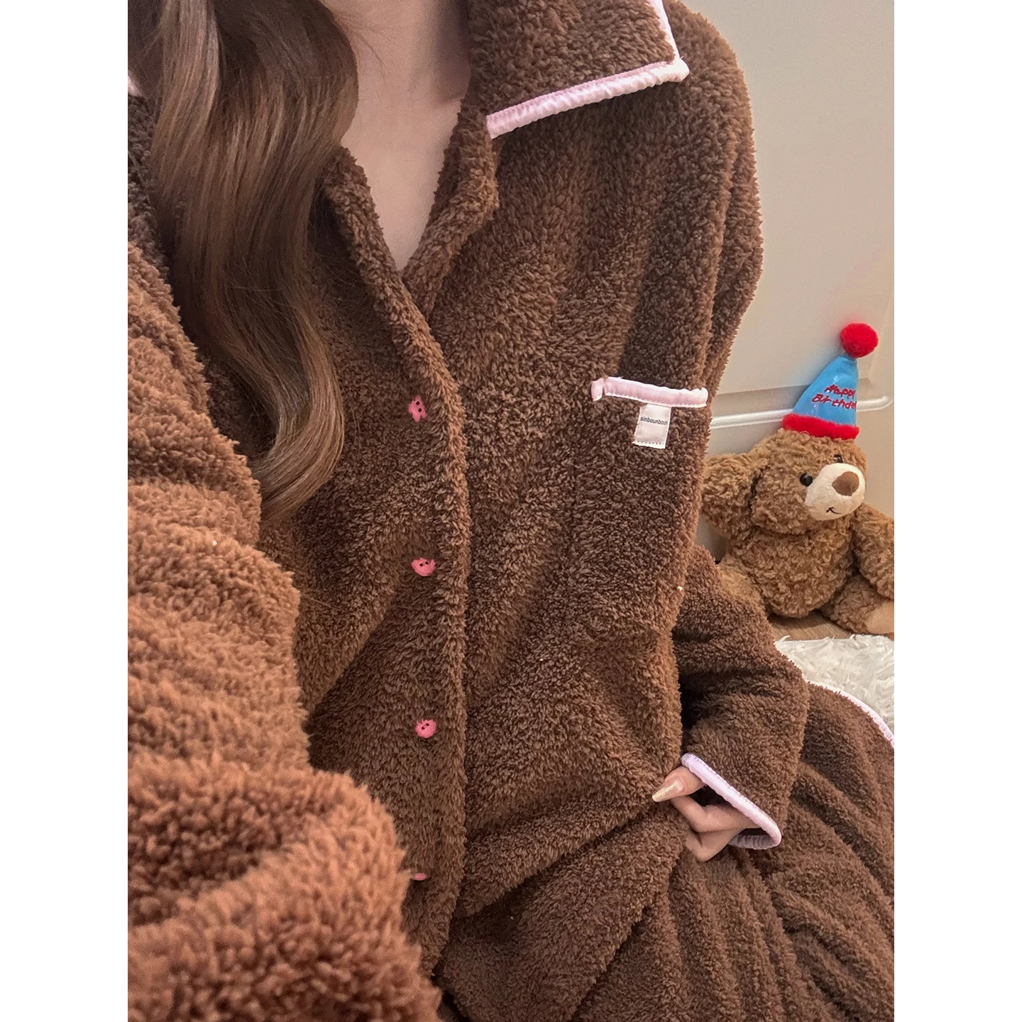 

Pajama Sets For Couples Women Fleece Fitted Cold Season Cute Teen Thicker Warm Crew Neck Long Sleeve Pants Winter Black Jacquard