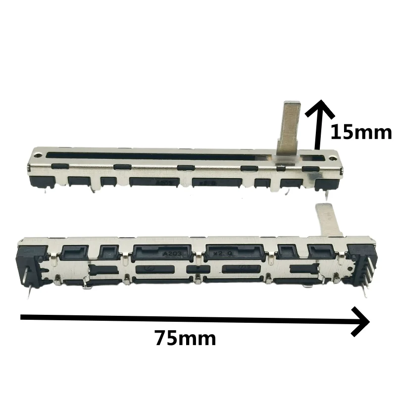 1pcs，Slide potentiometer，A203，6Pins，MG12XU MG16CX Mixing console fader; Audio mixer sliding fader，Total length 75mm