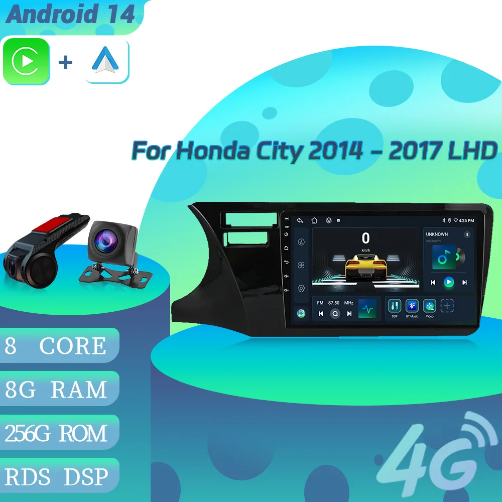 

For Honda City 2014-2017 Left Hand Drive Car Radio Central Multimedia Navigation Wireless Carplay 4G GPS Android Stereo Screen