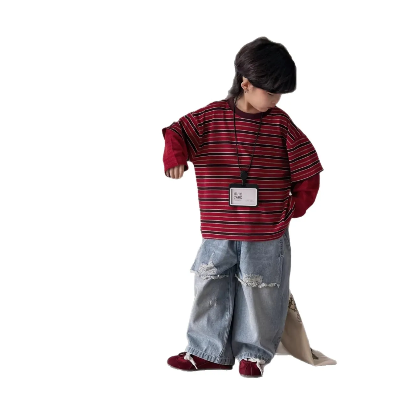 Children Clothing Boys Korean Style Pullover 2026 Spring Autumn New Boys Striped Casual T Shirt Fashion Loose Long Sleeved Top - view 5