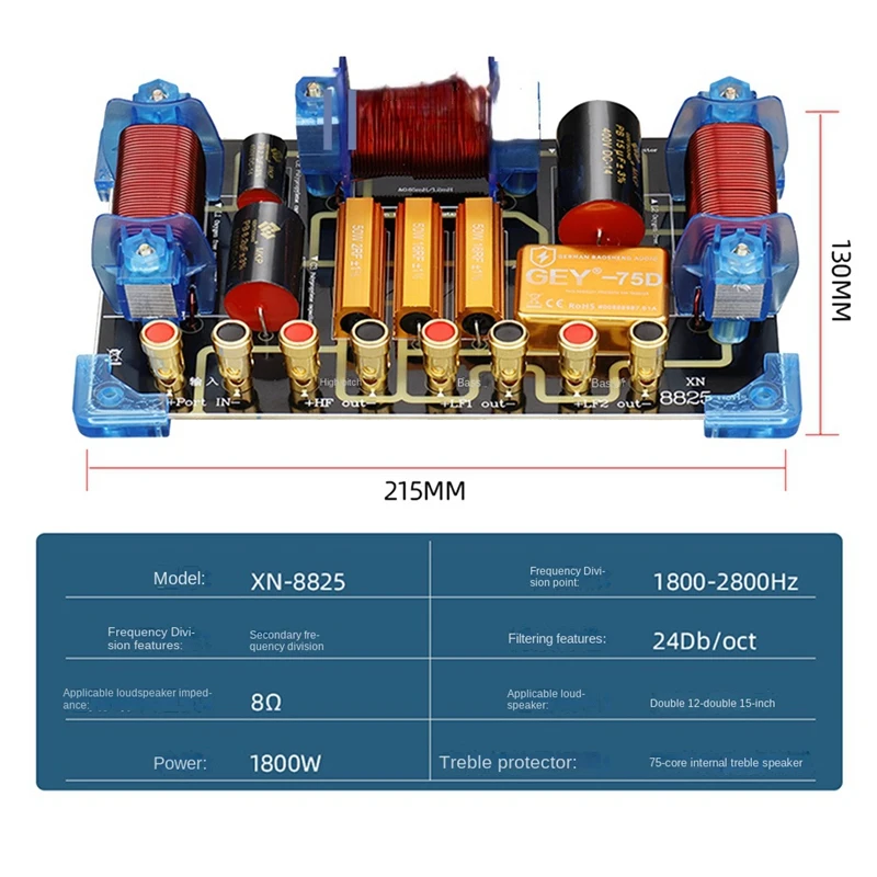 Divisor de frecuencia de Audio de 1800W, cruce de altavoces de 2 vías, 12 y 15 pulgadas, rendimiento de escenario, divisor de frecuencia de alta potencia