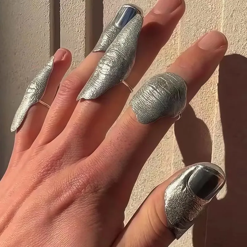 Fashion Artistic Irregular Texture Full Finger Rings for Men Women Punk Hip Hop Gold Silver Color Metal Knuckle Jewelry Gifts