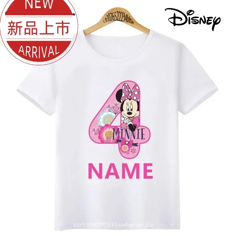 Minnie Mouse Number Bow Graphic T Shirt Kids Clothes 1 2 3 4 5 6 7 8 9 Years Birthday Baby Girls Party T-Shirts Boys Tops