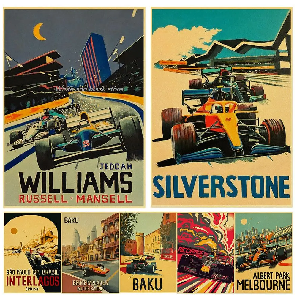 Vintage Formula 1 Racing Car Posters - 80s F1 Team Wall Art Decor Prints for Living Room