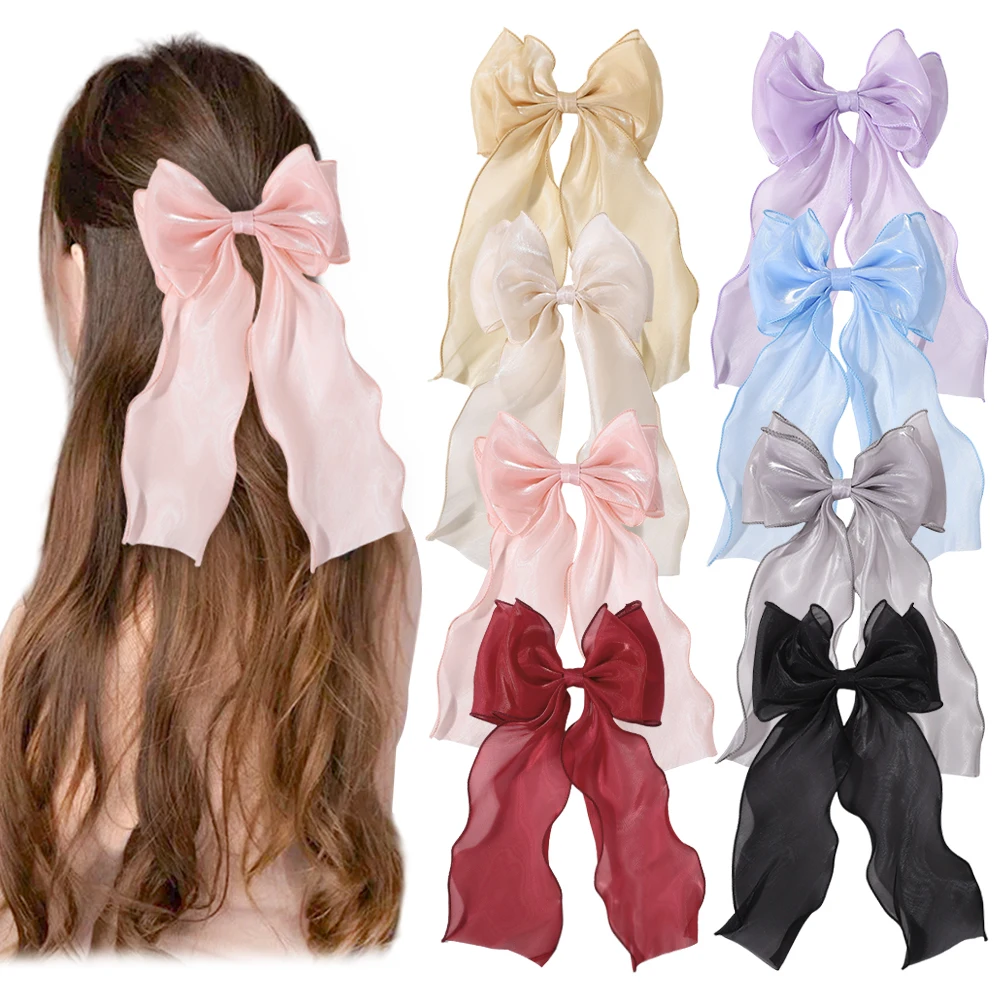 BABY BOWS 1Pcs Elegant Bowknot Girls Ponytail Hair Clip Boutique Yarn Ribbon Hairgripes Womens Fashion Hair Accessories