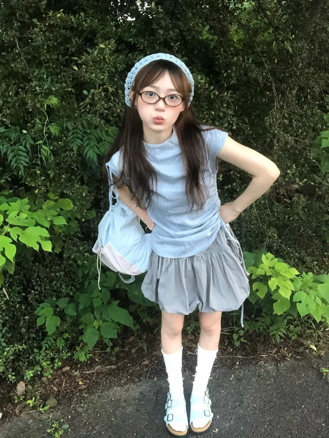 Summer Trendy Women's Set Drawstring Stripe Bloomer Skirt Two-Piece Polyester Fashionable Sweet Cool Retro Pleated Streetwear
