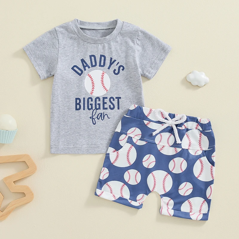 

2024-05-07 Lioraitiin Toddler Boy Baseball Outfit Letter Short Sleeve Round Neck T-Shirt with Elastic Waist Shorts 2Pcs Set