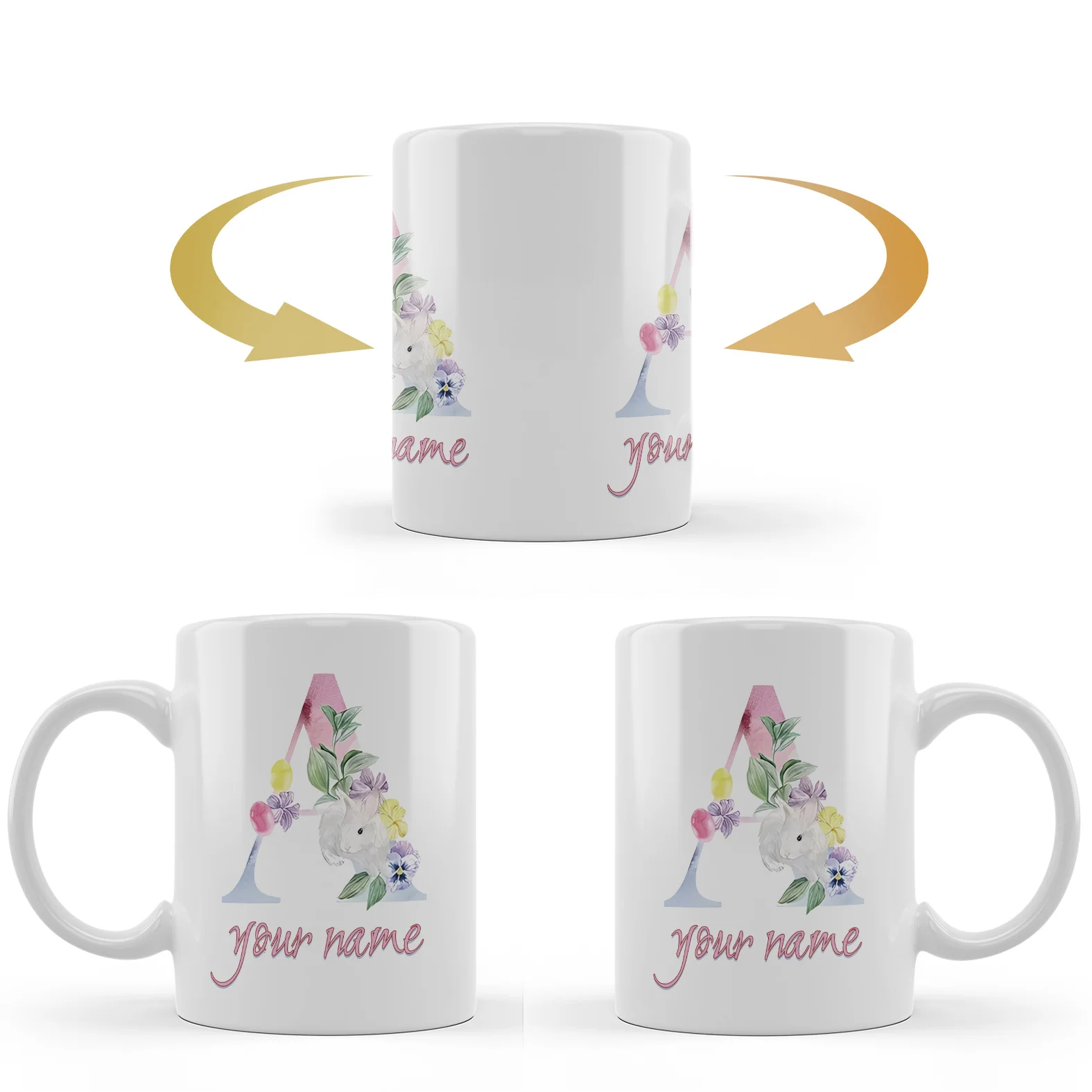 Custom 26 Letter 7 Color Ceramic Mug 11oz 325ml Watercolor Flower Animal Alphabet Pattern Microwave Safe Personalized Birthday G