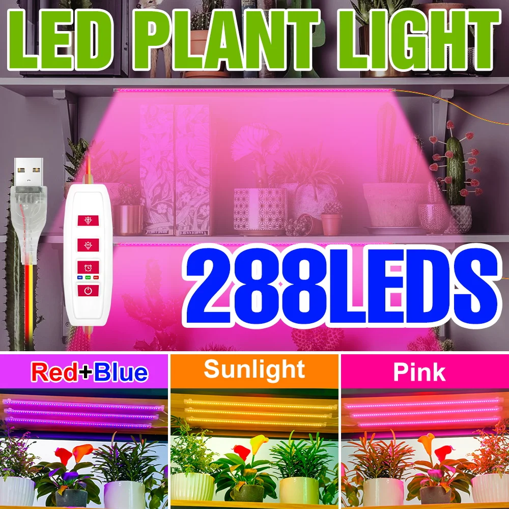 

LED Full Spectrum Grow Lights USB Plant Light Bar Indoor Potted Flower Fill Lamp Dimmable Timing Greenhouse Cultivate Lighting
