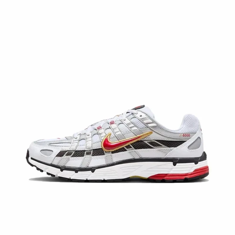 Nike P-6000 White Gold Red PRM NA Men\'s Sports Shoes Training Low Top Breathable Plaid Lightweight Running Shoes Casual Shoes