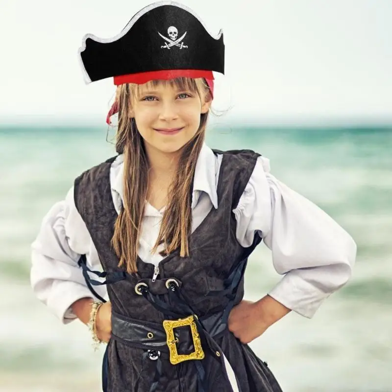 

B95F 12 шт., аксессуары для пиратского костюма с принтом черепа, пиратская шляпа с маской для глаз на Хэллоуин, детский день