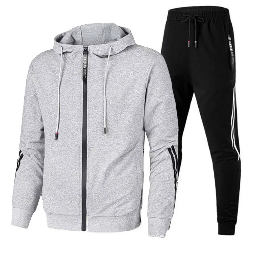 Zipper Fashion Male Sportswear Plus Size NEW Men\'s Striped Tracksuit Two Piece Suit Spring Autumn Sweatshirts and Sweatpants Set