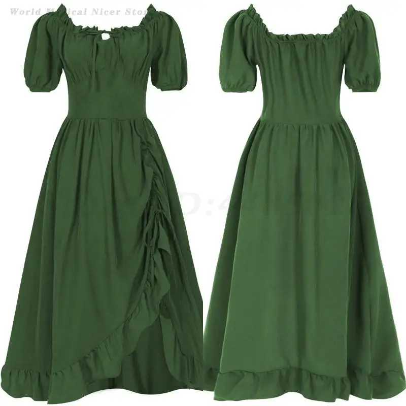 

Women Waisted Party Dresses Medieval Irregular Party Ball Gown Elegant A-Line Short Sleeve Square Neck Long Vestidos Fancy Dress