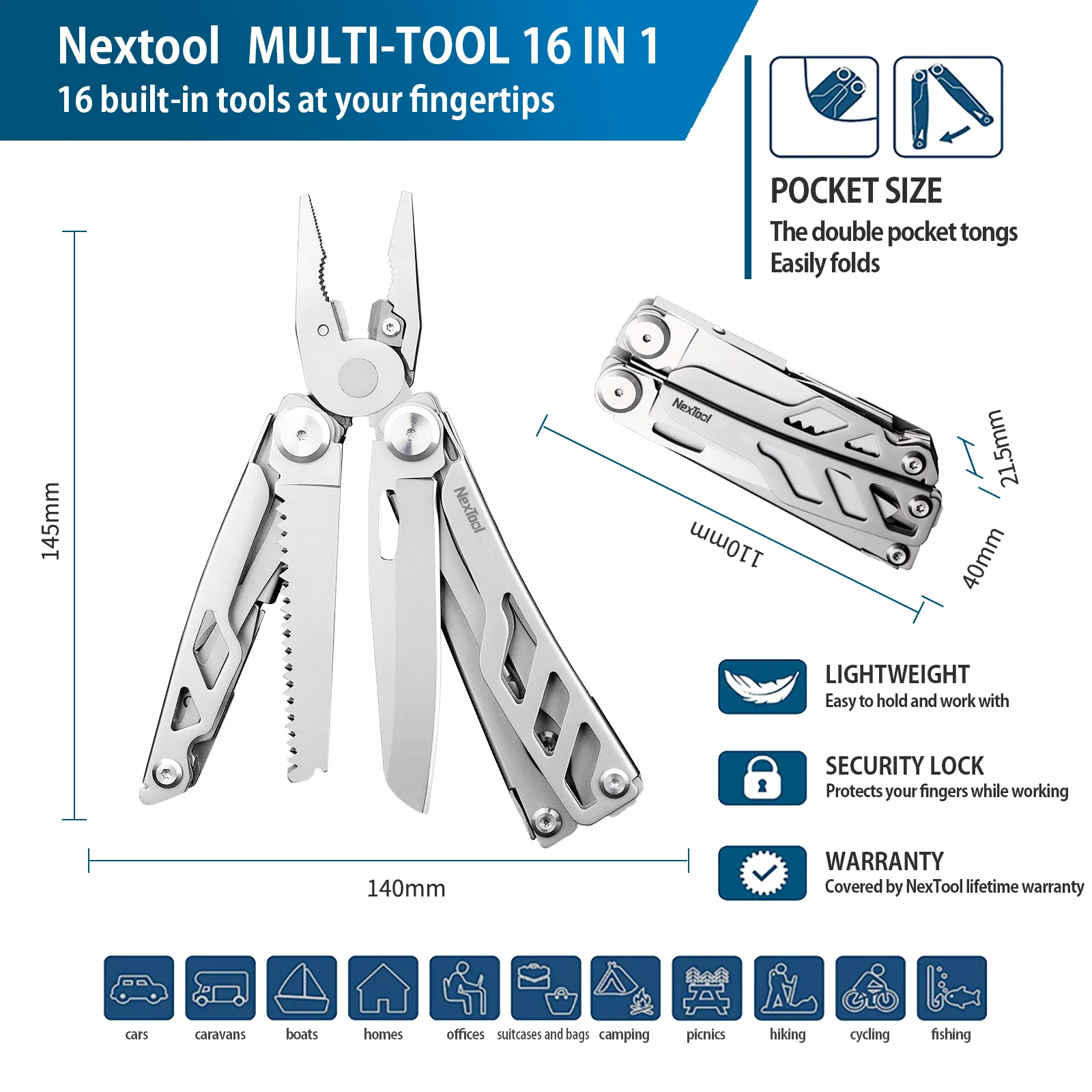 Imagem -02 - Nextool Emblemático Pro Multiferramenta 16 em Ferramenta Multifuncional Alicate Dobrável Tesoura Acampamento ao ar Livre Faca de Sobrevivência Equipamentos Edc