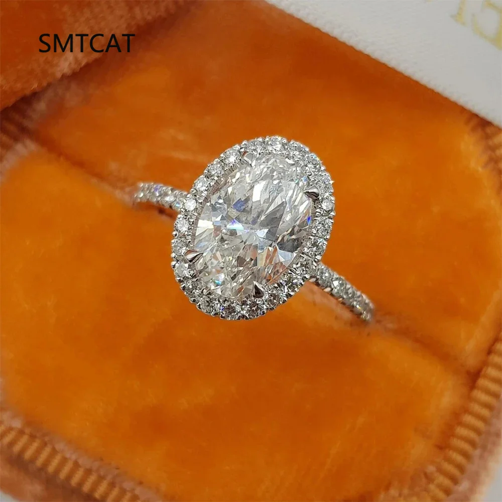 

1/2/3/5CT Oval Halo Moissanite Engagement Ring For Women Sparkling D Color Diamond 925 Sterling Silver Wedding Band Jewelry