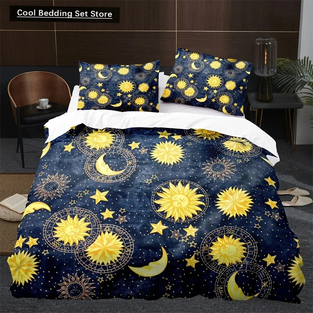 

Sun Moon King Queen Duvet Cover Boho Magic Style Bedding Set for Teens Adults Golden Exotic Tribe 23pcs Polyester Quilt Cover