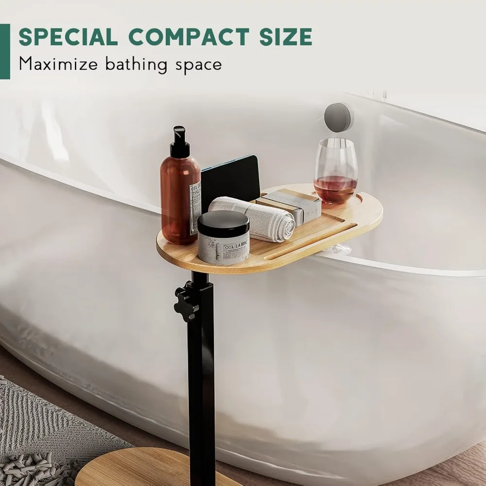 

Adjustable Height Bamboo Bathtub Tray Table, Freestanding Bath Caddy for Luxury Spa Relaxation at Home