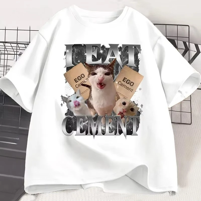 

I Eat Cement Funny Cat Meme T Shirt Men Women Stupid Ugly Unhinged TShirt Silly Oddly Tee Casual Soft Cotton Tshirt Streetwear