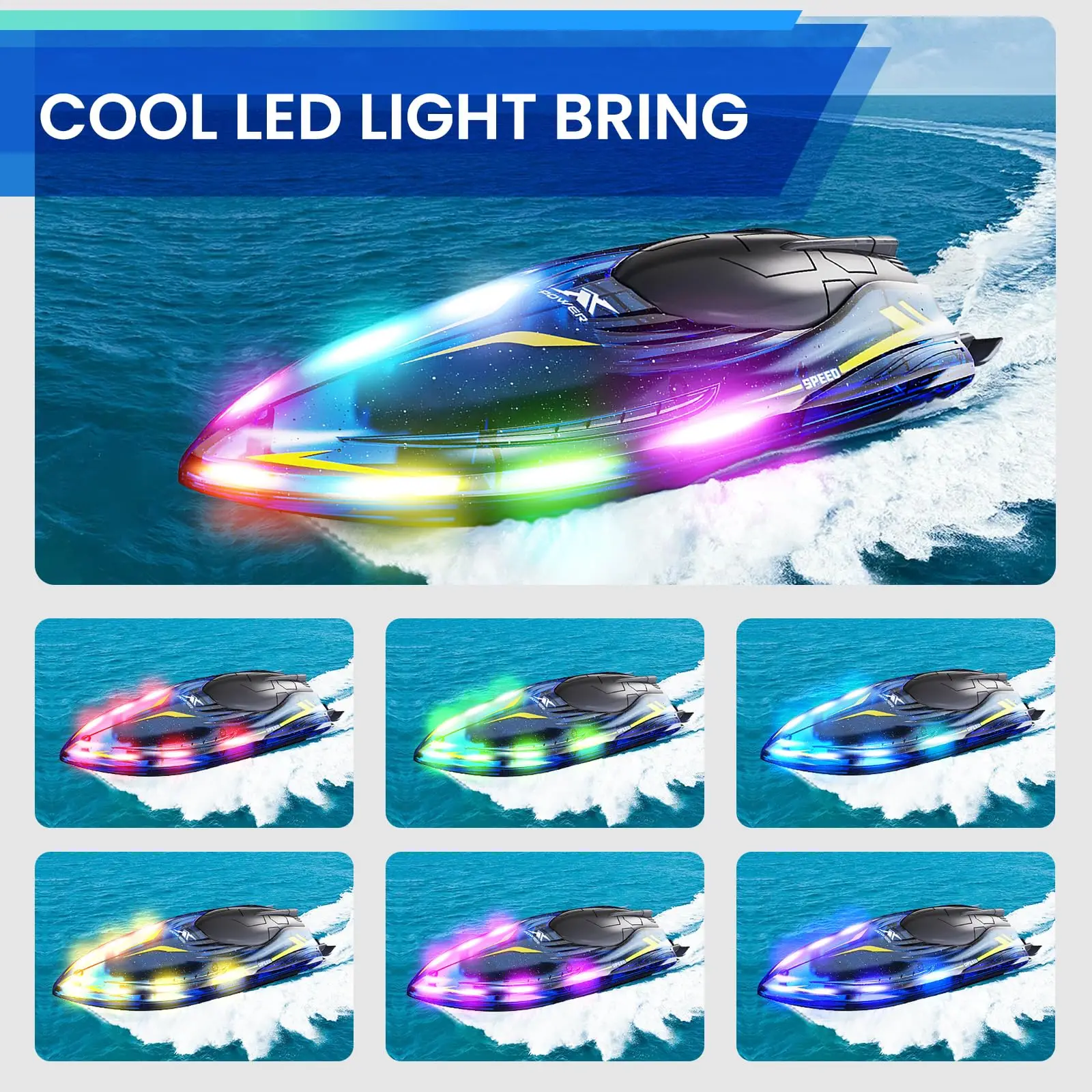 RC Boat for Kids, 2.4GHz Remote Control Boat with Waterproof for Pools and Lakes, 360° Flip Stunt Boat Toy with LED Lights images - 6