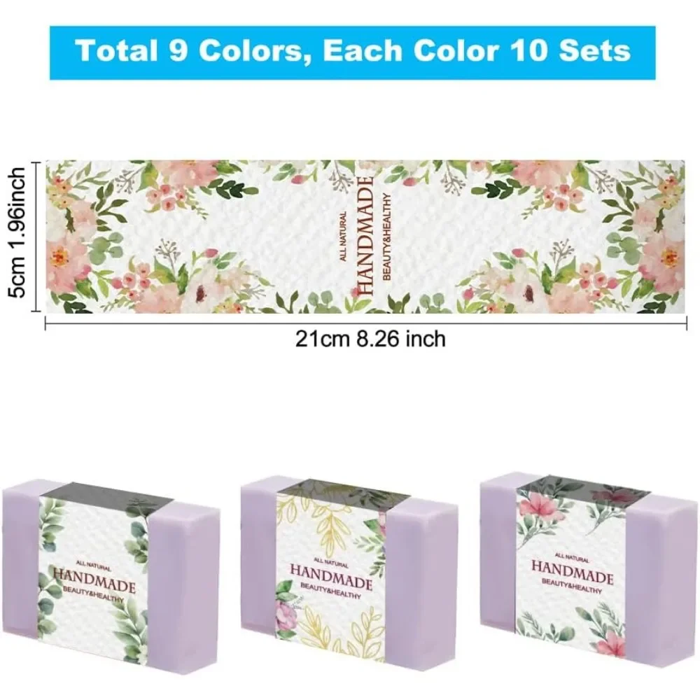 90PCS Handmade Wrap Label Tape 9 Styles Watercolor Botanical Border Soap Wrapper Vintage Flower Soap Labels Soap Sleeves Covers