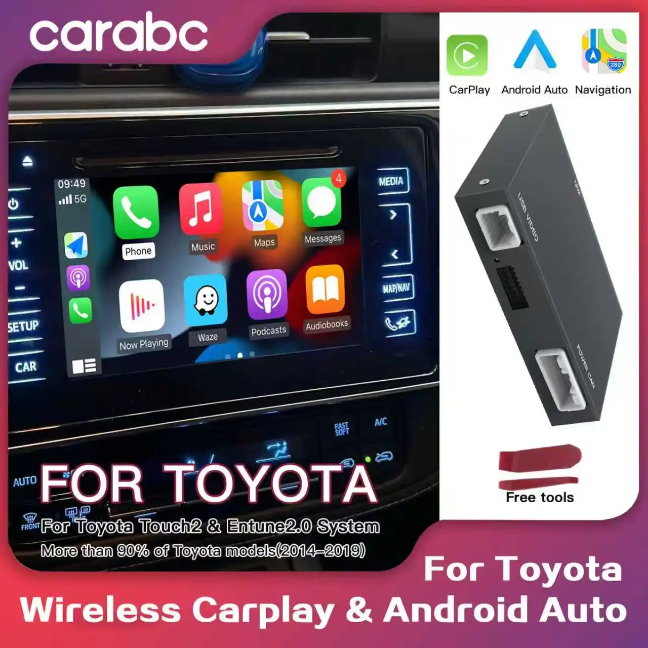 CARABC اللاسلكية Carplay أندرويد السيارات لتويوتا RAV4 كورولا تاكوما كامري CHR تندرا هايلاندر بريوس 4 عداء يارس وحدة #1