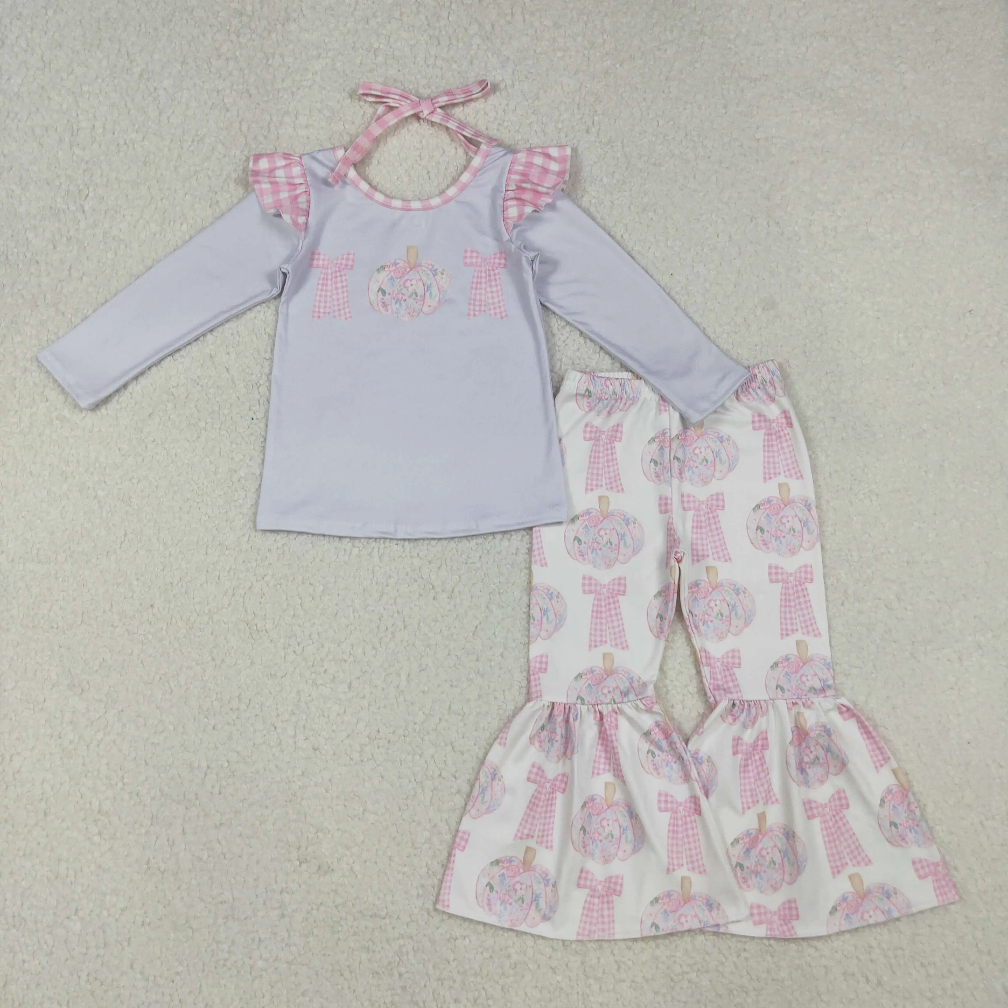 

X10.9 Pumpkin Flower Bows Print New Little Girls Outfits Toddler Bubble Romper Sister Matches Baby Clothing