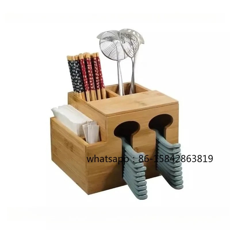 Bamboo and Wood Multi-functional Spoon Rack Dustproof Drainage Spoon Storage Box Restaurant Spoon Storage Rack