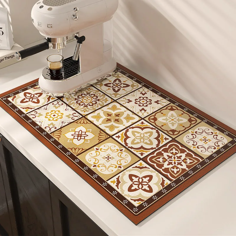 VIKAMA French Multi-Compartment Coffee Pad Kitchen Worktop Drainage Mat Diatomaceous Earth Kitchen Accessories