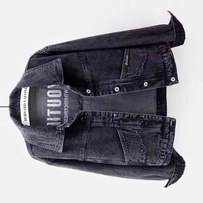 

2026 весна осень новая джинсовая короткая куртка с вышивкой женская корейская свободная ковбойская куртка пальто однотонные джинсы верхняя одежда женская