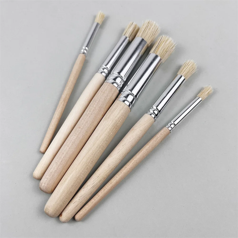 

6pcs Stencil Paint Brush Set with Bristle Hair & Wooden Handles - Ideal for DIY Crafts, Watercolor, Oil, and Acrylic Painting