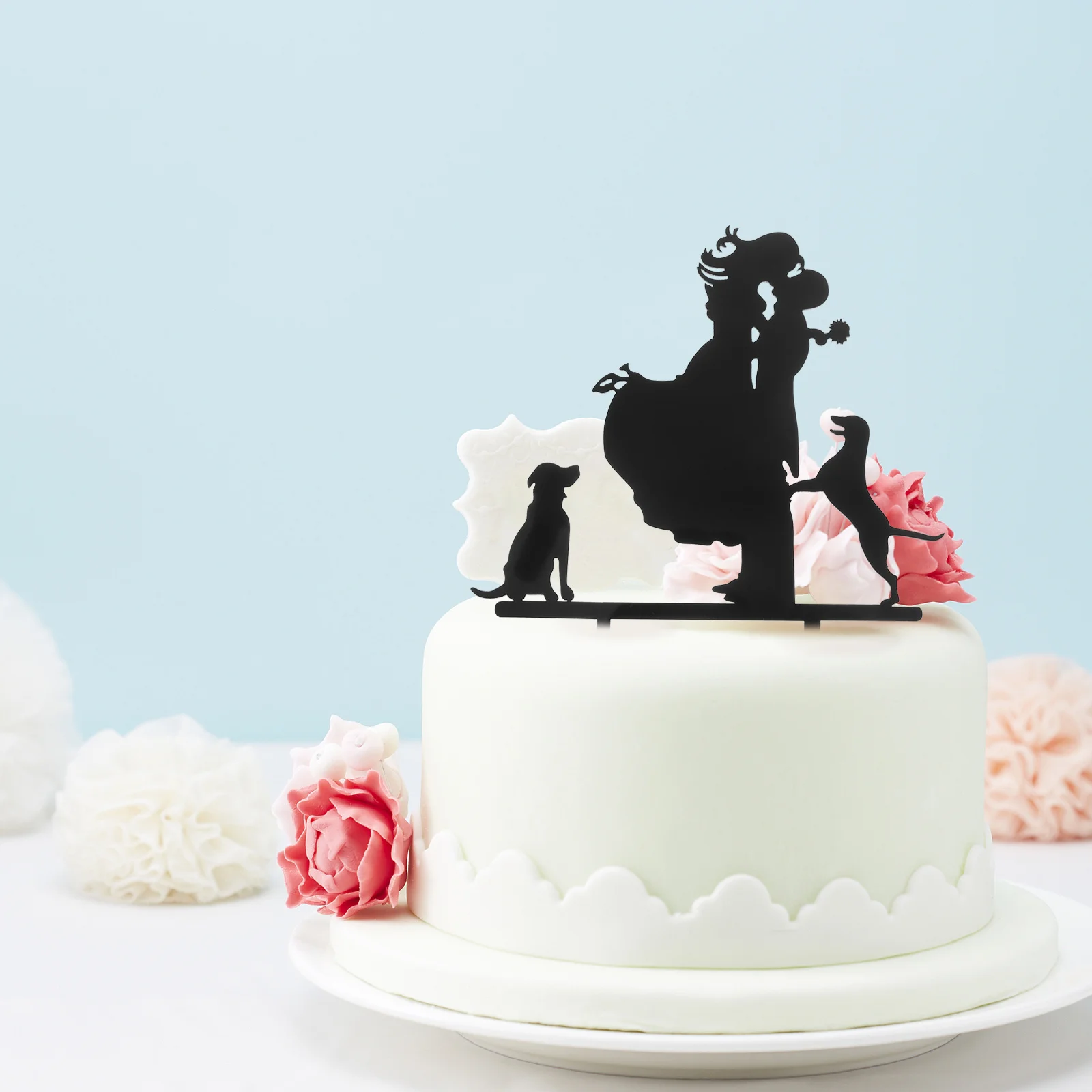 

Acrylic Cake Topper Black Couples with Dogs Perfect for Wedding Birthday Anniversary Events Cake Toppeer