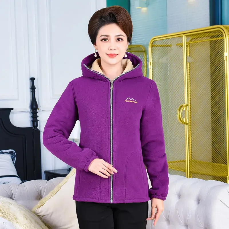 

Autumn Winter Fleece Jacket Women Clothes Zipper Sweatshirt Hooded Coat Warm Long Sleeve Thick Cardigan Sport Outdoor Sweatshirt