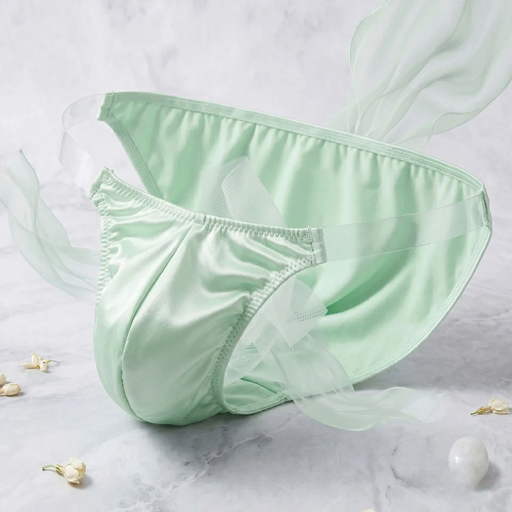 Men Ice Silk Smooth Glossy Briefs High Fork Transparent Belt Underwear Panties  Solid Breathable U Bulge Pouch Underwear Homme