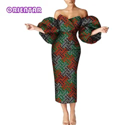 Vestidos africanos con estampado de cera para mujer, maxivestido de manga abullonada con hombros descubiertos, a la moda, Ankara, Midi, 6XL, WY9257