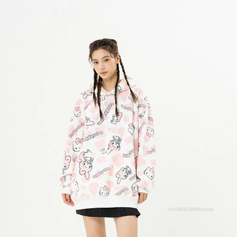 Sanrio Hello Kitty My Melody Autumn Winter Hoodie Sweet Plush Cute Print Women Hooded Sweatshirt Harajuku Kawaii Casual Pullover