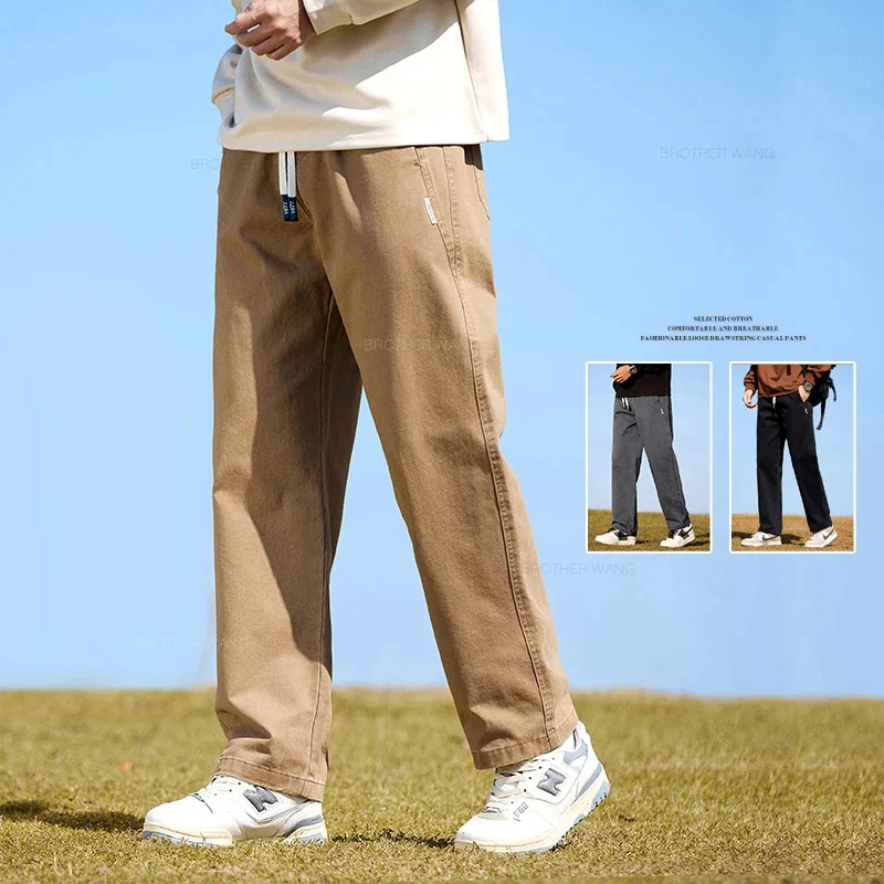 

Spring 2024 New Men's Khaki Outdoor Straight Casual Pants Stylish and Comfortable Cotton Micro Stretch Fabric Trousers Male