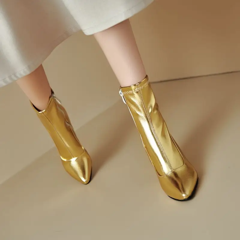 

ORCHA LISA 2025 Роскошные женские ботильоны с острым носком на массивном каблуке 8,5 см на молнии размера плюс 44 45 46 Модные женские ботильоны для свиданий Bota 33